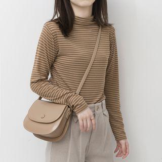 Striped Mock Turtleneck Long-sleeve T-shirt