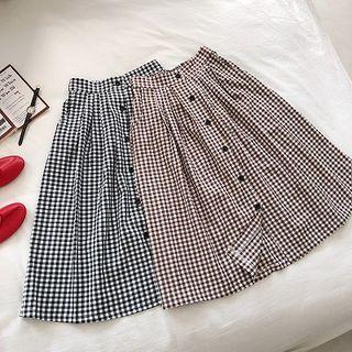 Plaid Single-breasted High-waist Skirt