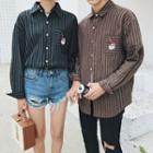 Couple Matching Embroidered Striped Long-sleeve Shirt
