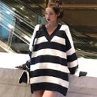 Striped V-neck Sweater Stripes - One Size