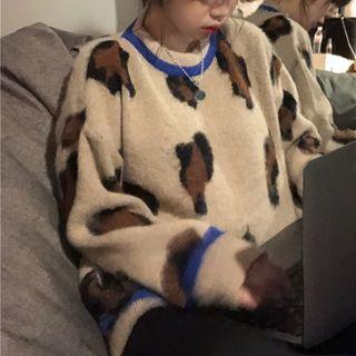 Leopard Print Mohair Sweater Sweater - Leopard - One Size