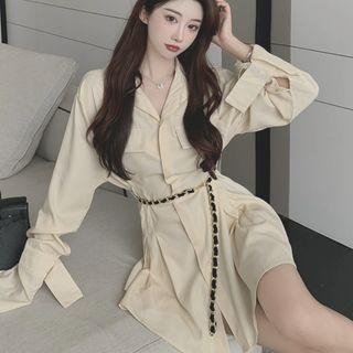 Plain Mini A-line Shirt Dress / Chain Belt