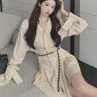 Plain Mini A-line Shirt Dress / Chain Belt