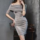 Off-shoulder Shimmer Sheath Dress