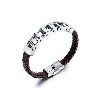 Fashion Personality 316l Stainless Steel Chain Leather Bracelet Silver - One Size