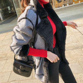 Faux-fur Lined Check Biker Jacket Black - One Size