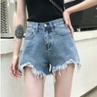 Frayed Hem Wide Leg Denim Shorts