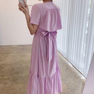 V-neck Cutout-back Maxi A-line Dress