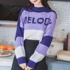 Color Block Lettering Sweater Purple - One Size
