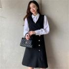 V-neck Button-trim Jumper Dress