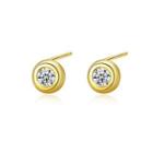 Sterling Silver Plated Gold Simple Classic Geometric Round Cubic Zirconia Stud Earrings Golden - One Size
