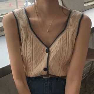 Sleeveless Cable-knit Top Knit Top - Blue & White - One Size