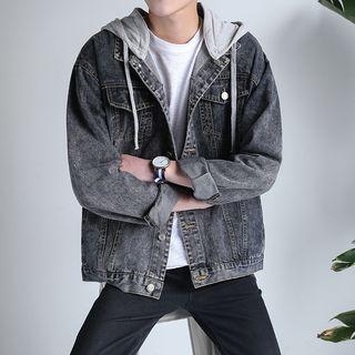 Contrast-trim Hooded Denim Jacket