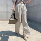 Belted Linen Blend Wide Pants One Size