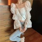 Puff-sleeve Bow-back Blouse / Midi A-line Dress