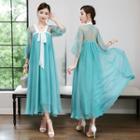 Lace Trim 3/4-sleeve Hanfu Maxi Dress