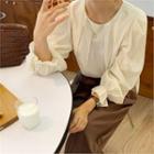 Puff-sleeve Bell-cuff Shirred Blouse