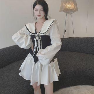 Sailor Collar Two-tone Mini A-line Dress
