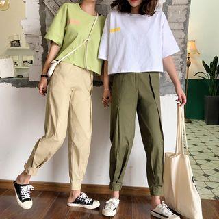 Letter Elbow-sleeve Cropped T-shirt / Cuffed Pants