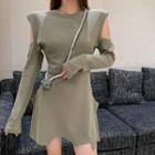 Crewneck Cold-shoulder Layered A-line Dress