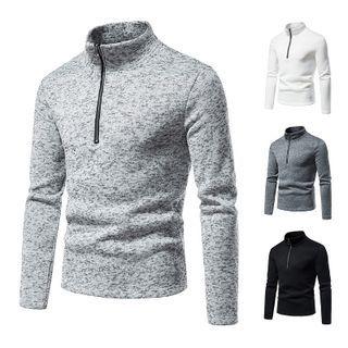 Long-sleeve Half-zip Mock-neck T-shirt