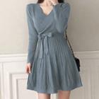 Bow Accent Long-sleeve Knit Mini A-line Dress