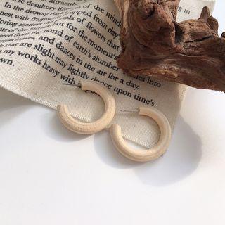 Wooden Open Hoop Earring 925 Silver Earring - Light Khaki - One Size