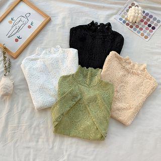 Lace Mock-neck Fleece-lined Long-sleeve Top