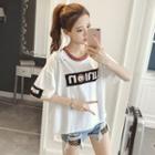 Applique Elbow-sleeve Ripped T-shirt