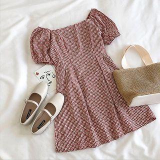 Floral Square-neck Puff-sleeve Dress