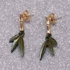 Bamboo & Leaf Drop Earring 1 Pair - Dark Green - One Size