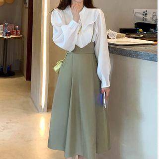 Chiffon Blouse / A-line Midi Overall Dress