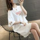 Elbow-sleeve Cartoon Midi T-shirt Dress