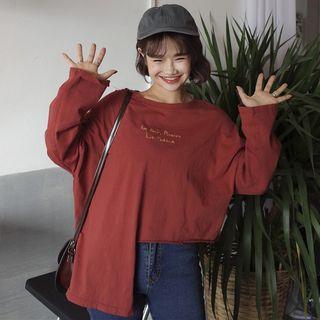Lettering Long-sleeve Asymmetrical T-shirt