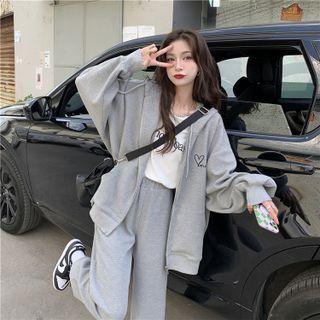 Long-sleeve Printed Zip Jacket + Elastic-waist Pants
