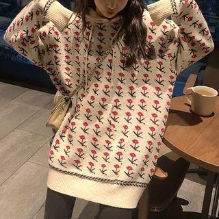 Flower Jacquard Knit Hoodie / Plain Leggings