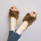 Furry Cross-strap Slide Sandals
