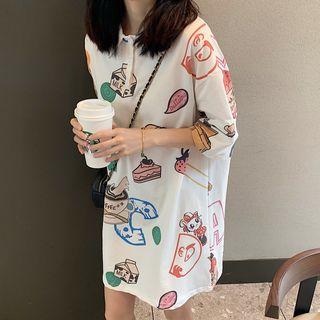 Print Medium Long Short-sleeve Top White - One Size