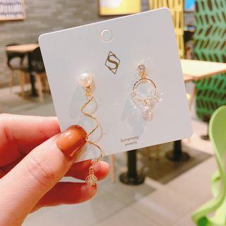 Non-matching Faux Pearl Faux Crystal Dangle Earring As Shown In Figure - One Size