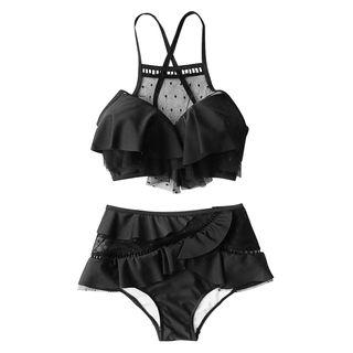 Mesh Panel Ruffle Bikini