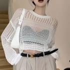 Cropped Loose Knit Sweater White - One Size