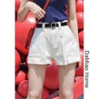 High-waist Asymmetric Denim Wide Shorts