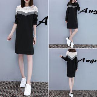 Lace Panel Long-sleeve T-shirt Dress