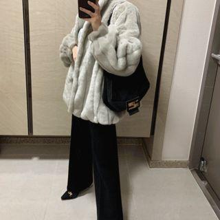Mock-neck Balloon-sleeve Faux-fur Jacket