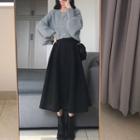 Plain Cropped Cardigan / Midi A-line Skirt / Set