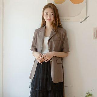 Elbow-sleeve Tailored Blazer With Sash