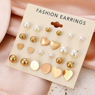 Set Of 12: Stud Earring Set Of 12 - 01 - Gold - One Size