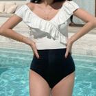 Ruffle Color Block Swimsuit