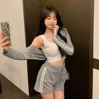 Crop Tank Top / Striped Jacket / Shorts