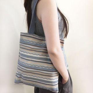 Patterned Canvas Shopper Bag Vintage Blue - 30cm X 35cm